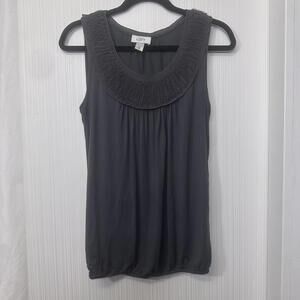 Ann Taylor Loft Women’s Grey Sleeveless Blouse Shirt Ruched Collar Detail Sz XS